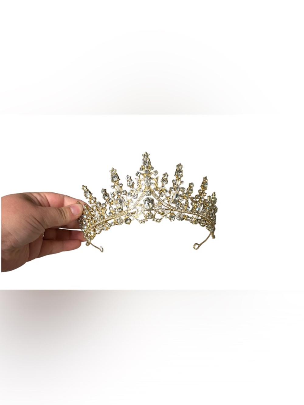 Gold Crystal Bridal Tiara Crown - Elegant Wedding Headpiece